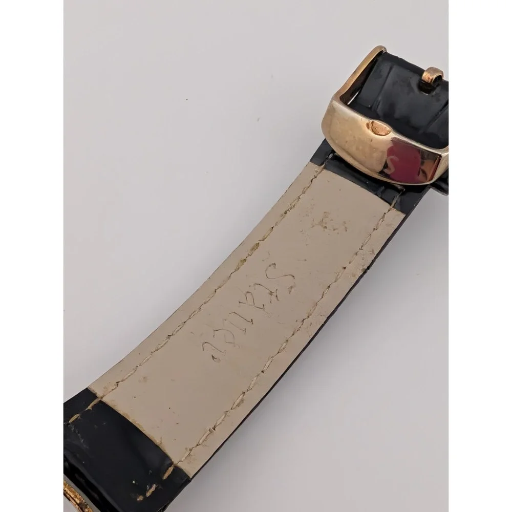 Stauer Sirene Watch Women 38mm Rose Gold Tone Black Leather‎ Band- New Battery
